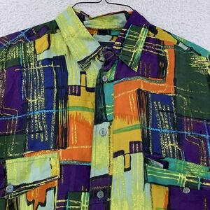 Substudio Silk Shirt Mens Medium Multicolor Button Up Long Sleeve Abstract Print